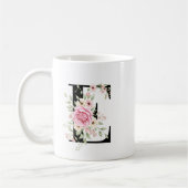 Elegant Alphabet Coffee Cup with Pink Rose Design コーヒーマグカップ (左)