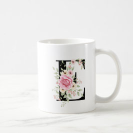 Elegant Alphabet Coffee Cup with Pink Rose Design コーヒーマグカップ