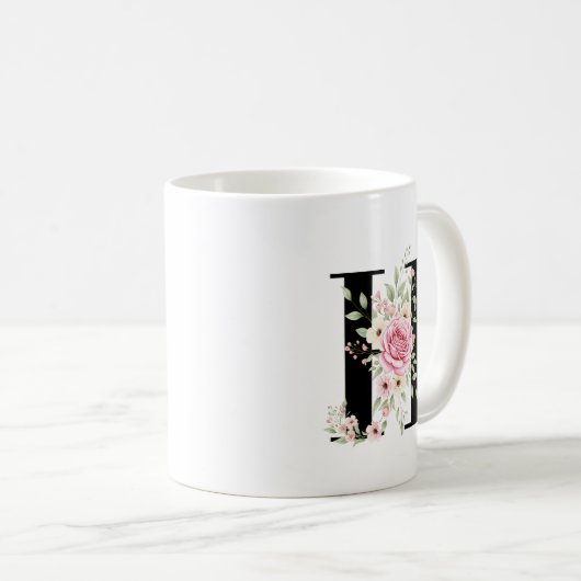Elegant Alphabet Coffee Cup with Pink Rose Design コーヒーマグカップ (正面右)