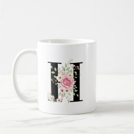 Elegant Alphabet Coffee Cup with Pink Rose Design コーヒーマグカップ