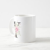 Elegant Alphabet Coffee Cup with Pink Rose Design コーヒーマグカップ (正面左)