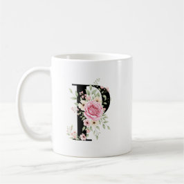Elegant Alphabet Coffee Cup with Pink Rose Design コーヒーマグカップ