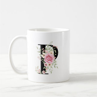 Elegant Alphabet Coffee Cup with Pink Rose Design コーヒーマグカップ