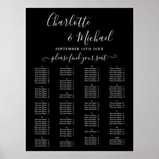 Elegant Alphabetical Wedding Seating Chart ポスター (正面)
