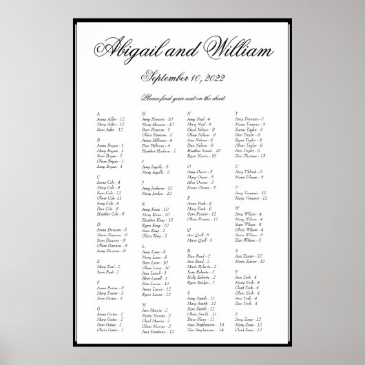 Elegant Alphabetical Wedding Seating Chart ポスター (正面)