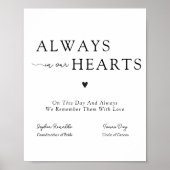 Elegant Always In Our Hearts Wedding Memorial Sign ポスター (正面)