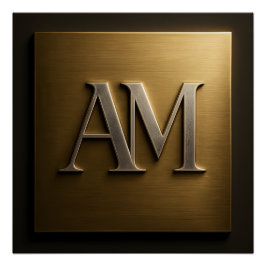 Elegant AM Monogram Brushed Gold Luxury Metallic S ポスター