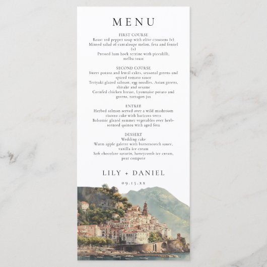 Elegant Amalfi Italian Watercolor Wedding メニュー (正面)
