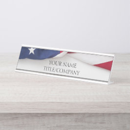Elegant American Flag Company Name デスクネームプレート