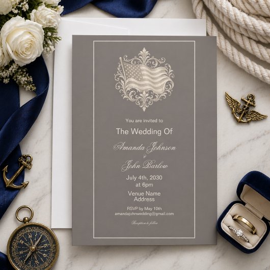 Elegant American Flag Military Honors Wedding 招待状
