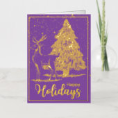 Elegant Amethyst Reindeer and Tree Christmas 箔シーズンカード (正面)