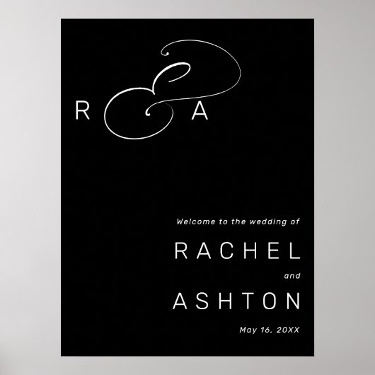 Elegant Ampersand Monogram Wedding Welcome Sign ポスター (正面)