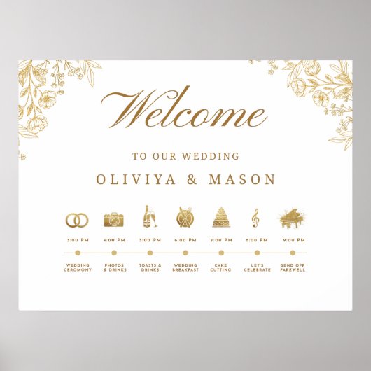 Elegant and Minimal Wedding Order of Events Sign  ポスター (正面)