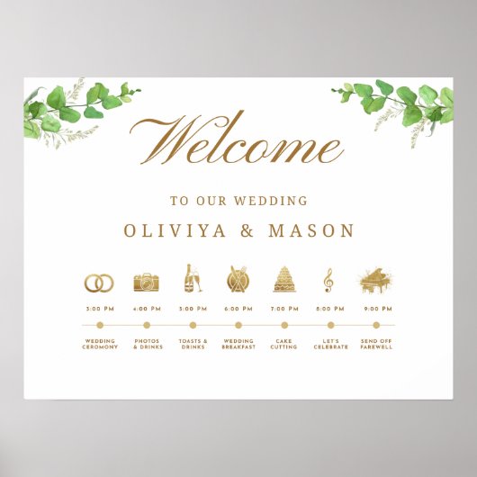 Elegant and Minimal Wedding Order of Events Sign ポスター (正面)