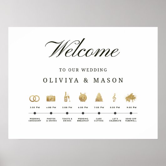 Elegant and Minimal Wedding Order of Events Sign ポスター (正面)