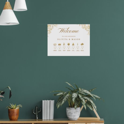 Elegant and Minimal Wedding Order of Events Sign  ポスター (リビング1)