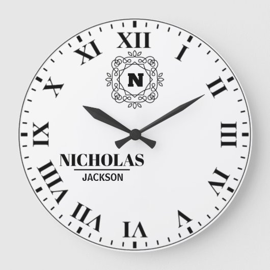  Elegant and minimalist monogrammed ラージ壁時計 (正面)