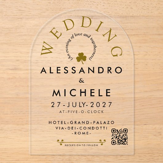 Elegant And Minimalist  Simple Wedding With QR アクリル招待状 (正面)