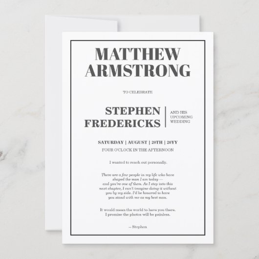 Elegant and Modern Wedding Best Man Proposal Card 招待状 (裏面)