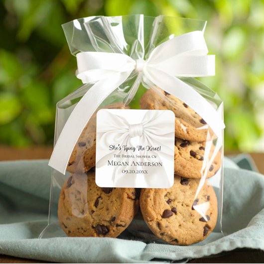 Elegant and Simple Bow Theme Wedding Shower スクエアシール