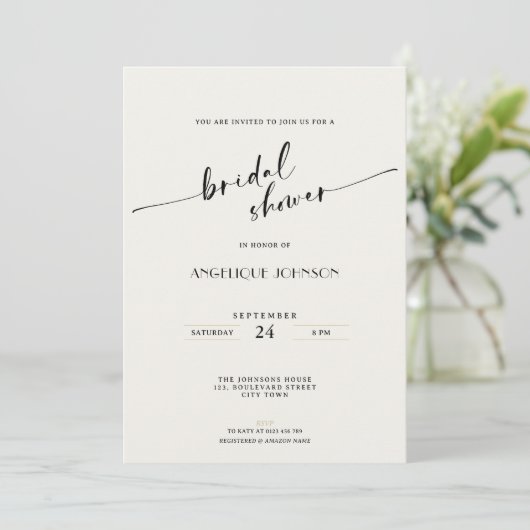 Elegant and Simple - Minimalist Bridal Shower 招待状 (スタンド正面)