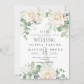 Elegant and soft White Roses Wedding 招待状 (正面)