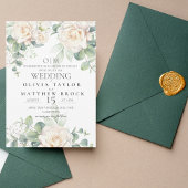 Elegant and soft White Roses Wedding 招待状