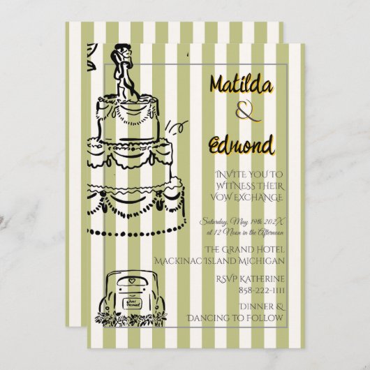 Elegant and Whimsical Pastel Stripes 招待状 (正面/裏面)