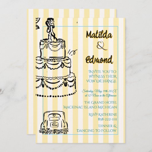 Elegant and Whimsical Pastel Stripes  招待状 (正面/裏面)