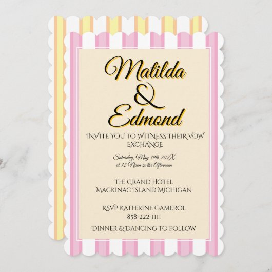 Elegant and Whimsical Pastel Stripes  招待状 (正面/裏面)