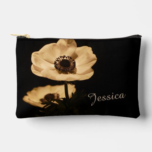 Elegant Anemone Flower Black Personalised アクセサリーポーチ (正面)