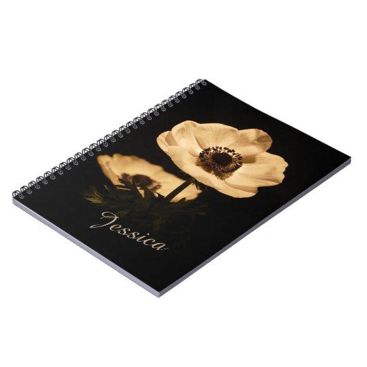 Elegant Anemone Flower Black Personalised ノートブック (左側)