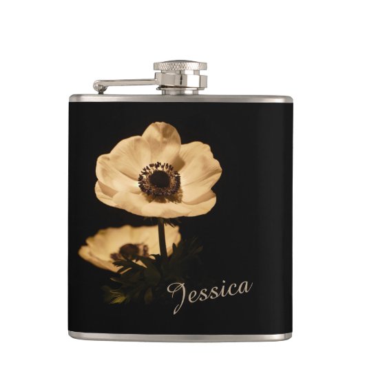 Elegant Anemone Flower Black Personalised フラスク (正面)