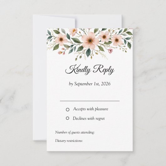 Elegant Anemone Wildflower Botanical Wedding  出欠カード (正面)