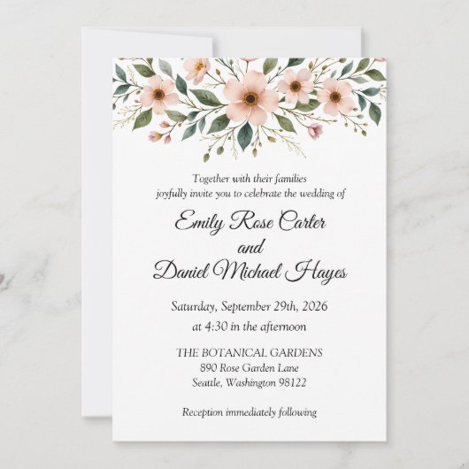 Elegant Anemone Wildflower Botanical Wedding  招待状 (正面)