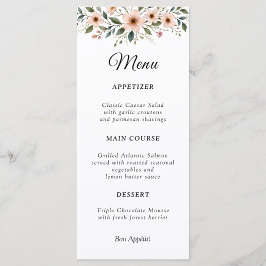 Elegant Anemone Wildflower Botanical Wedding Menu  メニュー (正面)