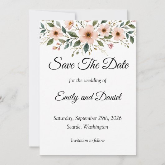 Elegant Anemone Wildflower Save the Date Card (正面)