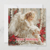 Elegant angelic angel red gold festive sparkles  シーズンカード (正面)