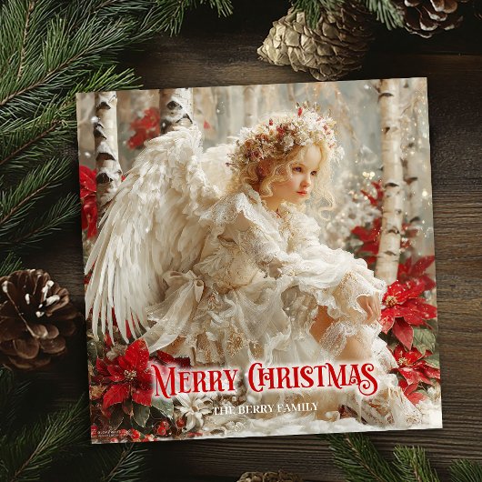Elegant angelic angel red gold festive sparkles  シーズンカード