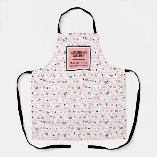 Elegant Anniversary Love Lettering Kitchen Apron エプロン (正面)