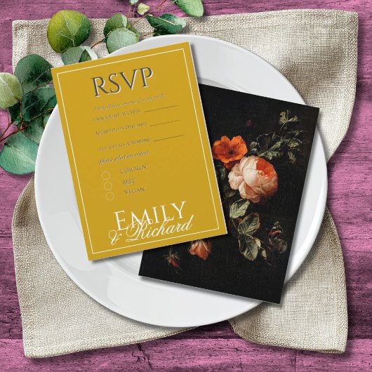 Elegant Antique Floral Wedding RSVP Meal Choices エンクロージャーカード