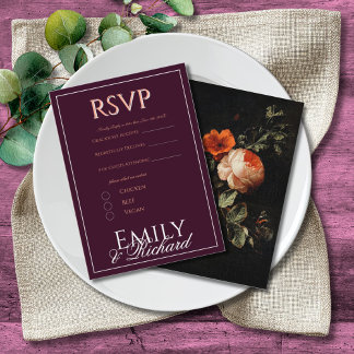 Elegant Antique Floral Wedding RSVP Meal Choices エンクロージャーカード