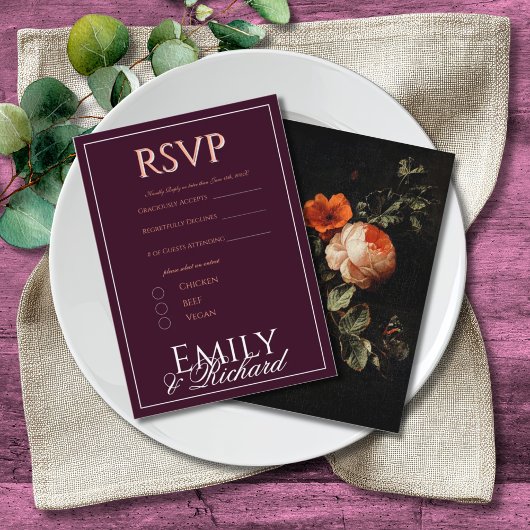 Elegant Antique Floral Wedding RSVP Meal Choices エンクロージャーカード