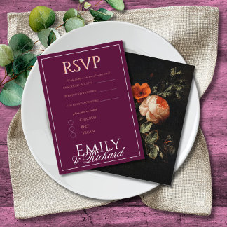 Elegant Antique Floral Wedding RSVP Meal Choices エンクロージャーカード