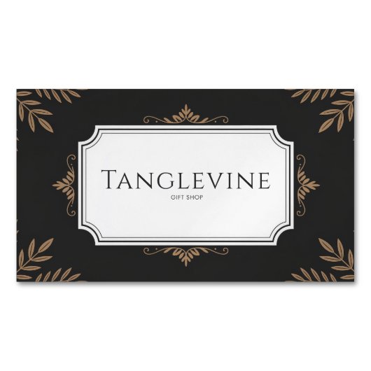 Elegant Antique Gold Botanical Black Formal Frame マグネット名刺 (正面)