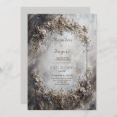 Elegant Antique Silver Gold Baroque Marble Wedding 招待状 (正面/裏面)