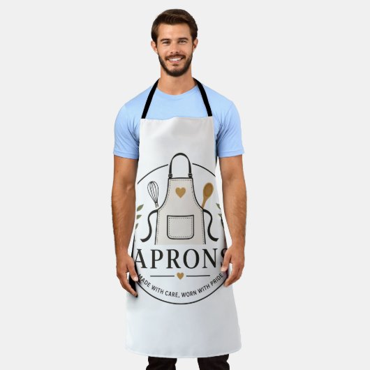 Elegant Apron Logo Badge – “Made with Care" エプロン (着用した状態)