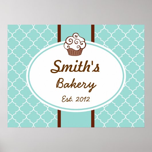 Elegant Aqua Cupcake Business Sign Art  Print ポスター (正面)