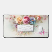 Elegant Aquarell Floral Custom Name Modern デスクマット (キーボード&マウス)