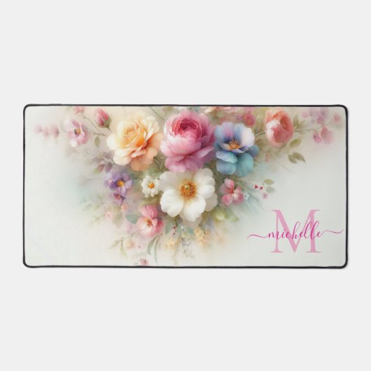 Elegant Aquarell Floral Custom Name Modern デスクマット (正面)